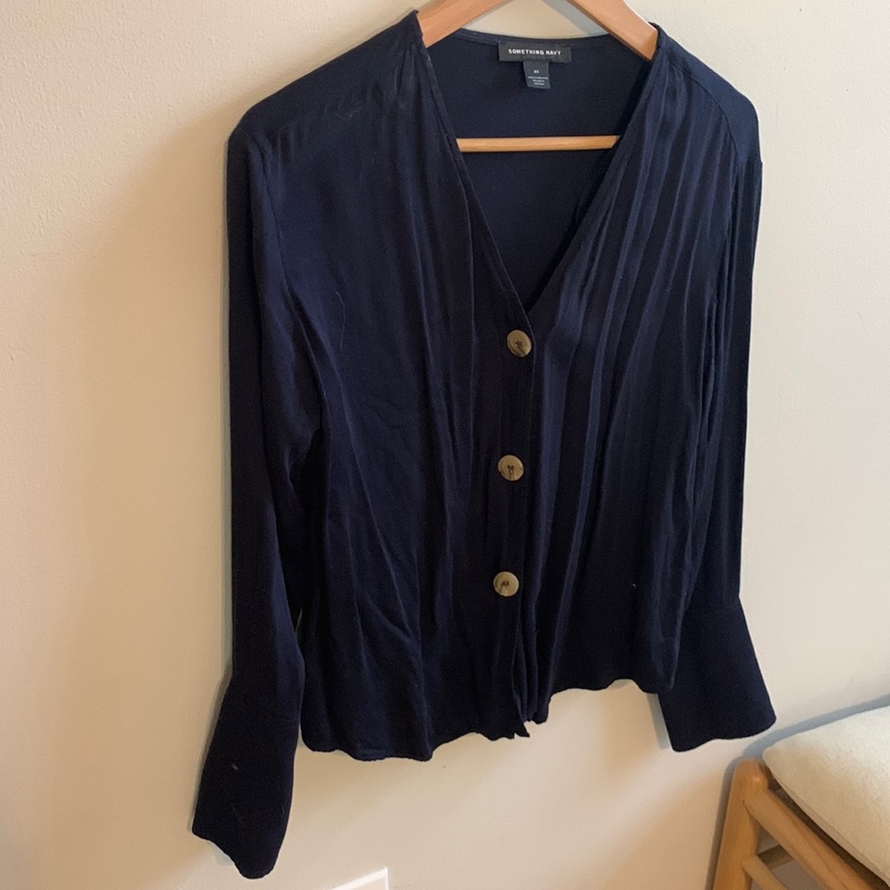 Something Navy Blue Button Down Top - image 1